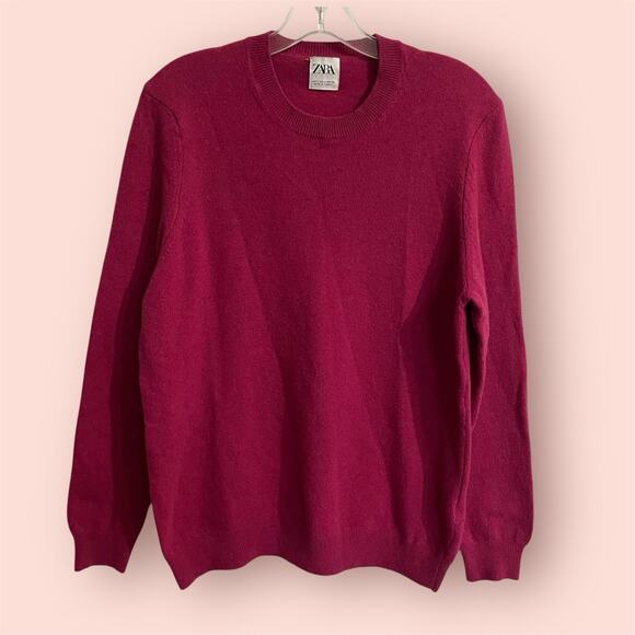 ZARA Sweater Men Size Small Pink Crewneck Wool Blend Classic Preppy Academia - Picture 1 of 8
